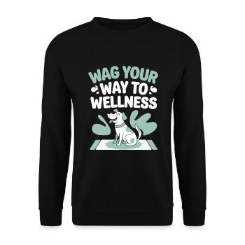 Doga Dog Yoga Haustier Wellness Achtsames Dehnen - Unisex Pullover - Schwarz - Vorne - Alina (178cm) & Michal (187cm)