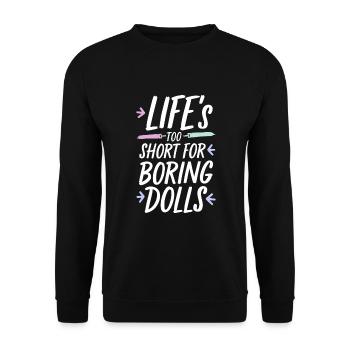 Gruseliger Puppenkollektor - Unisex Pullover - Schwarz - Vorne - Alina (178cm) & Michal (187cm)
