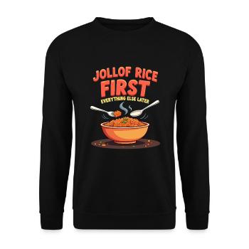 Riz Jollof Cuisine d’Afrique de l’Ouest Nigériane - Sweat-shirt Unisexe - noir - Devant - Alina (178cm) & Michal (187cm)
