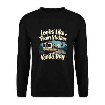 Trajet en train - aventure en locomotive - Sweat-shirt Unisexe - noir - Devant - Alina (178cm) & Michal (187cm)