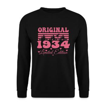 Cadeau 90e Anniversaire 1934 Femme | Né en 1934 - Sweat-shirt Unisexe - noir - Devant - Alina (178cm) & Michal (187cm)