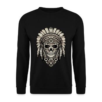 Indian skull chief feathers feather headdress - Unisex Sweatshirt - black - Front - Alina (178cm) & Michal (187cm)