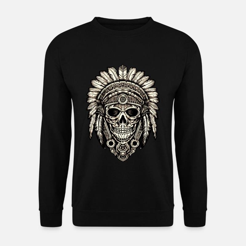 Indianer Totenkopf Häuptling Federn Federschmuck - Unisex Pullover - Schwarz