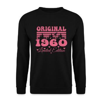 64. Geburtstagsgeschenk 1960 Frau | Geboren 1960 - Unisex Pullover - Schwarz - Vorne - Alina (178cm) & Michal (187cm)