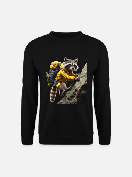 Bergsteiger Waschbär Für Wanderer & Bergsport Fans - Unisex Pullover - Schwarz