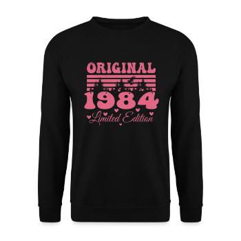 40. Geburtstagsgeschenk 1984 Frau | Geboren 1984 - Unisex Pullover - Schwarz - Vorne - Alina (178cm) & Michal (187cm)