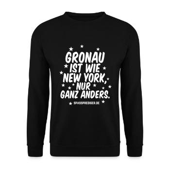 Gronau ist wie New York - Unisex Pullover - Schwarz - Vorne - Alina (178cm) & Michal (187cm)