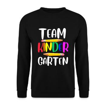 Team Kindergarten - Unisex Pullover - Schwarz - Vorne - Alina (178cm) & Michal (187cm)
