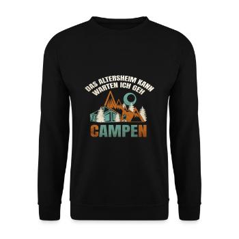 Das Altersheim kann warten ich geh Campen - Unisex Pullover - Schwarz - Vorne - Alina (178cm) & Michal (187cm)