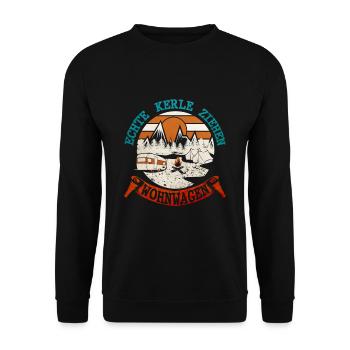 Echte kerle ziehen Wohnwagen - Unisex Pullover - Schwarz - Vorne - Alina (178cm) & Michal (187cm)