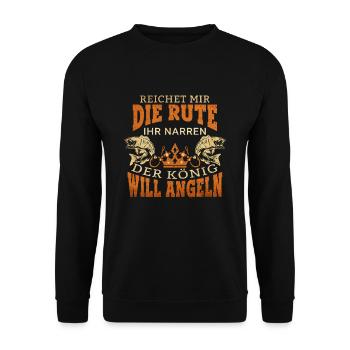 Reichet mir die Rute der König will Angeln - Unisex Pullover - Schwarz - Vorne - Alina (178cm) & Michal (187cm)