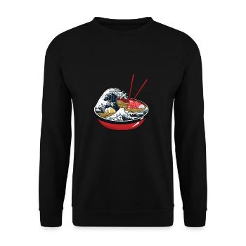 Ramen Bowl mit Wellen Illustration Kawaii Style - Unisex Pullover - Schwarz - Vorne - Alina (178cm) & Michal (187cm)