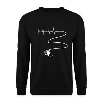 Ski Skiing Heartbeat Skier Mountains One Line Gift - Unisex Sweatshirt - black - Front - Alina (178cm) & Michal (187cm)