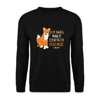 Ich mag halt einfach Füchse, Okay - Unisex Pullover - Schwarz - Vorne - Alina (178cm) & Michal (187cm)