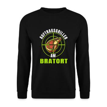 Auftrags Griller Am Bratort - Unisex Pullover - Schwarz - Vorne - Alina (178cm) & Michal (187cm)