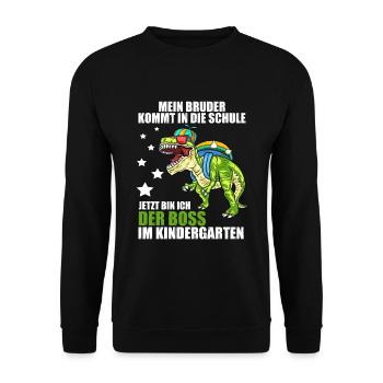 Mein Bruder Kommt In Die Schule Kindergarten Boss - Unisex Pullover - Schwarz - Vorne - Alina (178cm) & Michal (187cm)
