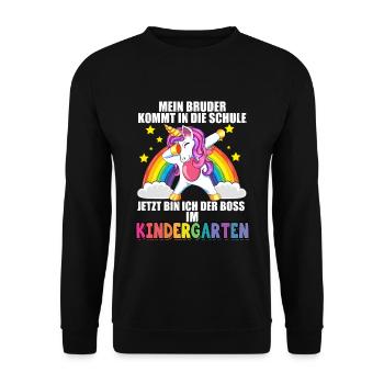 Mein Bruder Kommt In Die Schule Jetzt Bin Ich Boss - Unisex Pullover - Schwarz - Vorne - Alina (178cm) & Michal (187cm)