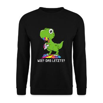 Wie das letzte Einhorn T-rex isst Einhorn Dino - Unisex Pullover - Schwarz - Vorne - Alina (178cm) & Michal (187cm)
