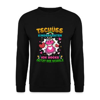 Tschüss Kindergarten Ich Rocke Jetzt Die Schule - Unisex Pullover - Schwarz - Vorne - Alina (178cm) & Michal (187cm)