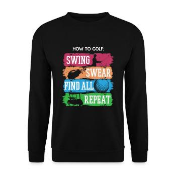 How to Golf Swing Swear Find All Repeat - Unisex Pullover - Schwarz - Vorne - Alina (178cm) & Michal (187cm)