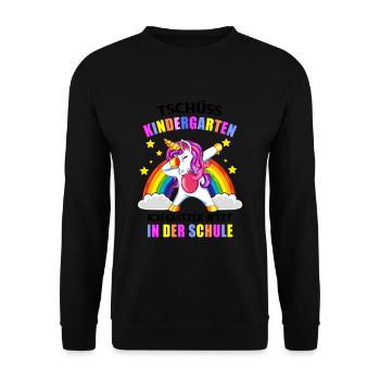 Tschüss Kindergarten Ich Glitzer in der Schule - Unisex Pullover - Schwarz - Vorne - Alina (178cm) & Michal (187cm)