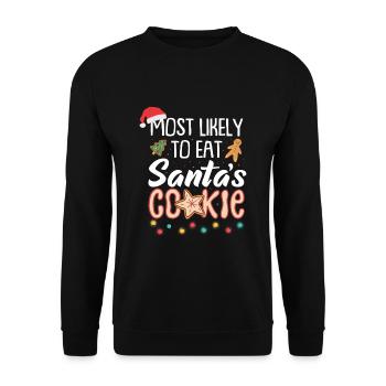 Most Likely To Eat Santas Cookie Xmas Tshirt - Unisex Pullover - Schwarz - Vorne - Alina (178cm) & Michal (187cm)