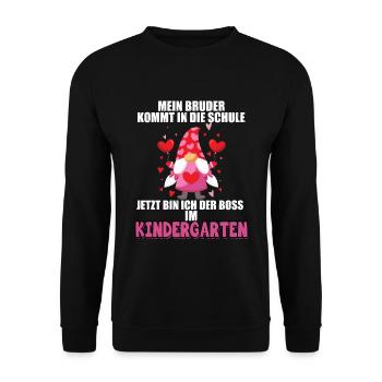 Mein Bruder Kommt In Die Schule Jetzt Bin Ich Boss - Unisex Pullover - Schwarz - Vorne - Alina (178cm) & Michal (187cm)