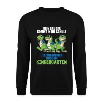 Mein Bruder Kommt In Die Schule Jetzt Bin Ich Boss - Unisex Pullover - Schwarz - Vorne - Alina (178cm) & Michal (187cm)