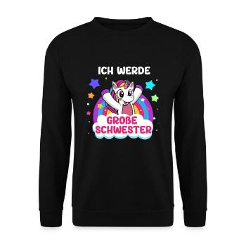 Einzelkind Tochter Ich Werde Große Schwester - Unisex Pullover - Schwarz - Vorne - Alina (178cm) & Michal (187cm)