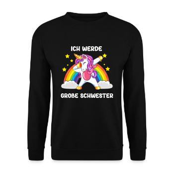 Einzelkind Tochter Ich Werde Große Schwester - Unisex Pullover - Schwarz - Vorne - Alina (178cm) & Michal (187cm)