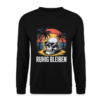 Skull mit Basecap Sonnenbrille am Strand - Unisex Pullover - Schwarz - Vorne - Alina (178cm) & Michal (187cm)