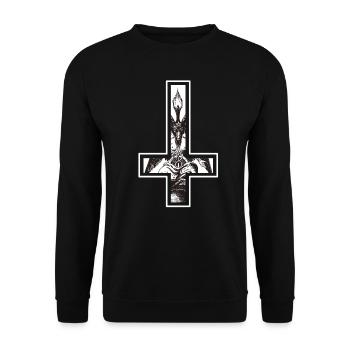 Satan Teufel Baphomet Antichrist im Kreuz - Unisex Pullover - Schwarz - Vorne - Alina (178cm) & Michal (187cm)