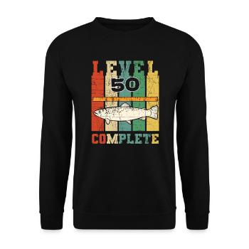 Level 50 Complete Retro Fisherman Vintage Trout - Unisex Sweatshirt - black - Front - Alina (178cm) & Michal (187cm)
