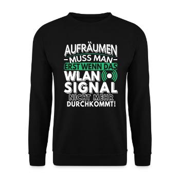 Aufräumen muss man wenn das Wlan nicht durchkommt - Unisex Pullover - Schwarz - Vorne - Alina (178cm) & Michal (187cm)