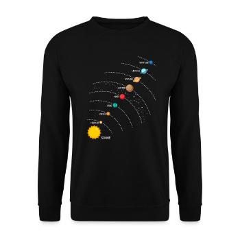Planeten Galaxie Sonnensystem in Reihe - Unisex Pullover - Schwarz - Vorne - Alina (178cm) & Michal (187cm)