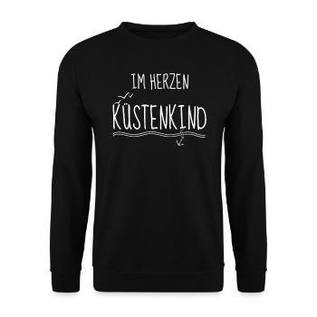 Küste Sprüche Im Herzen Küstenkind - Unisex Pullover - Schwarz - Vorne - Alina (178cm) & Michal (187cm)