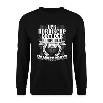 Der nordische Gott der Ungeduld Wikinger - Unisex Pullover - Schwarz - Vorne - Alina (178cm) & Michal (187cm)