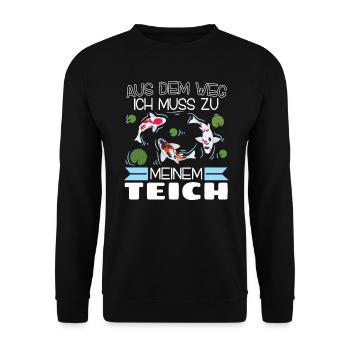 Aus dem Weg ich muss zu meinem Teich Koi Züchter - Unisex Pullover - Schwarz - Vorne - Alina (178cm) & Michal (187cm)
