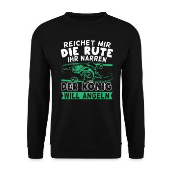 Angler Reichet mir die Rute der König will angeln - Unisex Pullover - Schwarz - Vorne - Alina (178cm) & Michal (187cm)