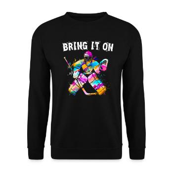 Eishockey Goalie Bring it on Hockey Hockeytormann - Unisex Pullover - Schwarz - Vorne - Alina (178cm) & Michal (187cm)