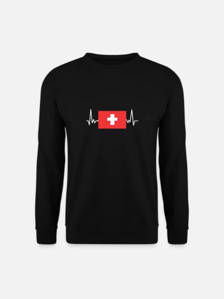 Heartbeat Heart Rate Flag Suisse Cadeau - Sweat-shirt Unisexe - noir