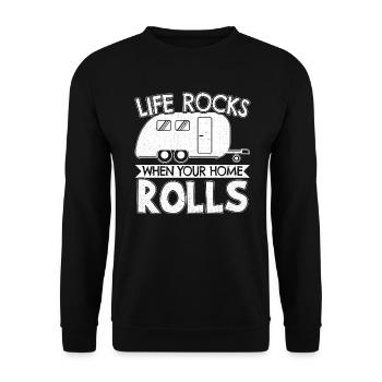 Campen Outdoor Wohnwagen Geschenk - Unisex Pullover - Schwarz - Vorne - Alina (178cm) & Michal (187cm)