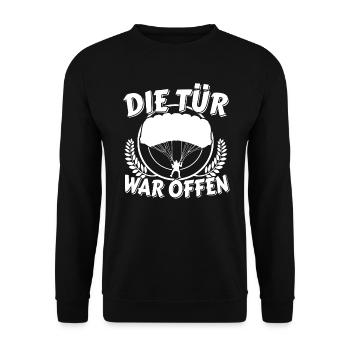 Fallschirmspringer Die Tür war offen Fallschirm - Unisex Pullover - Schwarz - Vorne - Alina (178cm) & Michal (187cm)