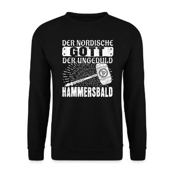 Hammersbald Der nordische Gott der Ungeduld - Unisex Pullover - Schwarz - Vorne - Alina (178cm) & Michal (187cm)