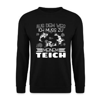 Koi Karpfen Aus dem Weg ich muss zu meinem Teich - Unisex Pullover - Schwarz - Vorne - Alina (178cm) & Michal (187cm)