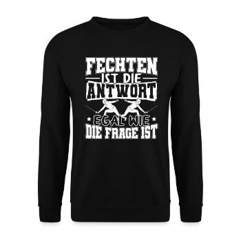 Fechten ist die Antwort - Unisex Pullover - Schwarz - Vorne - Alina (178cm) & Michal (187cm)