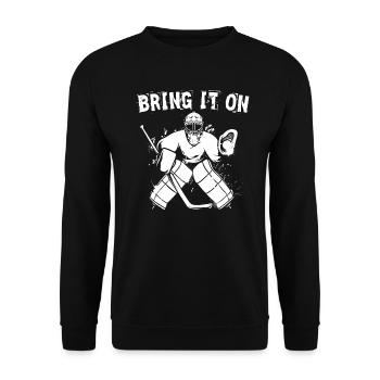 Eishockey Goalie Bring it on - Unisex Pullover - Schwarz - Vorne - Alina (178cm) & Michal (187cm)