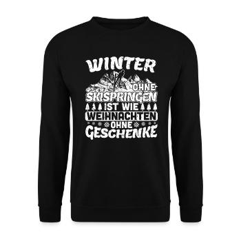 Winer ohne Skispringen Weihnachten ohne Geschenke - Unisex Pullover - Schwarz - Vorne - Alina (178cm) & Michal (187cm)
