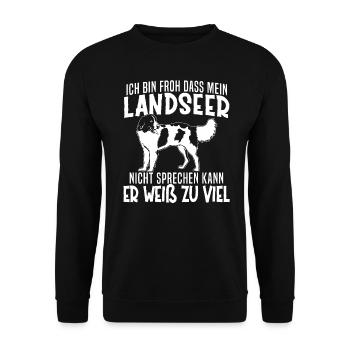 Hund Hunde Hundefreund Mein Landseer weiß zu viel - Unisex Pullover - Schwarz - Vorne - Alina (178cm) & Michal (187cm)