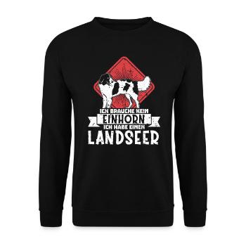 Einhorn Ich habe einen Landseer Hund Hundebesitzer - Unisex Pullover - Schwarz - Vorne - Alina (178cm) & Michal (187cm)